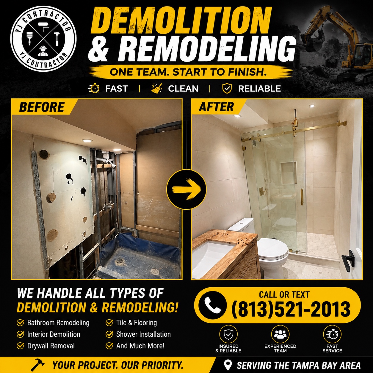 Bathroom remodeling before and after with finished shower tile