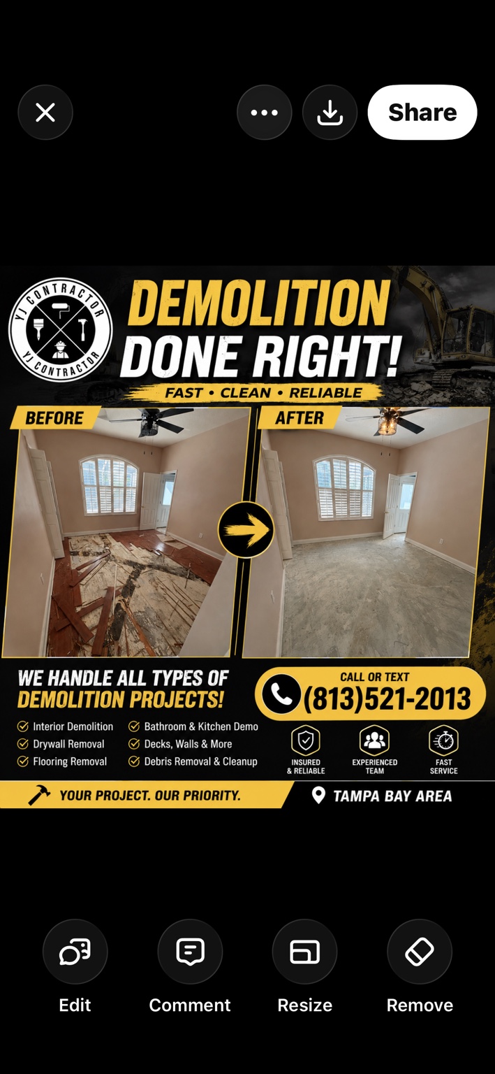 Interior flooring demolition before and after