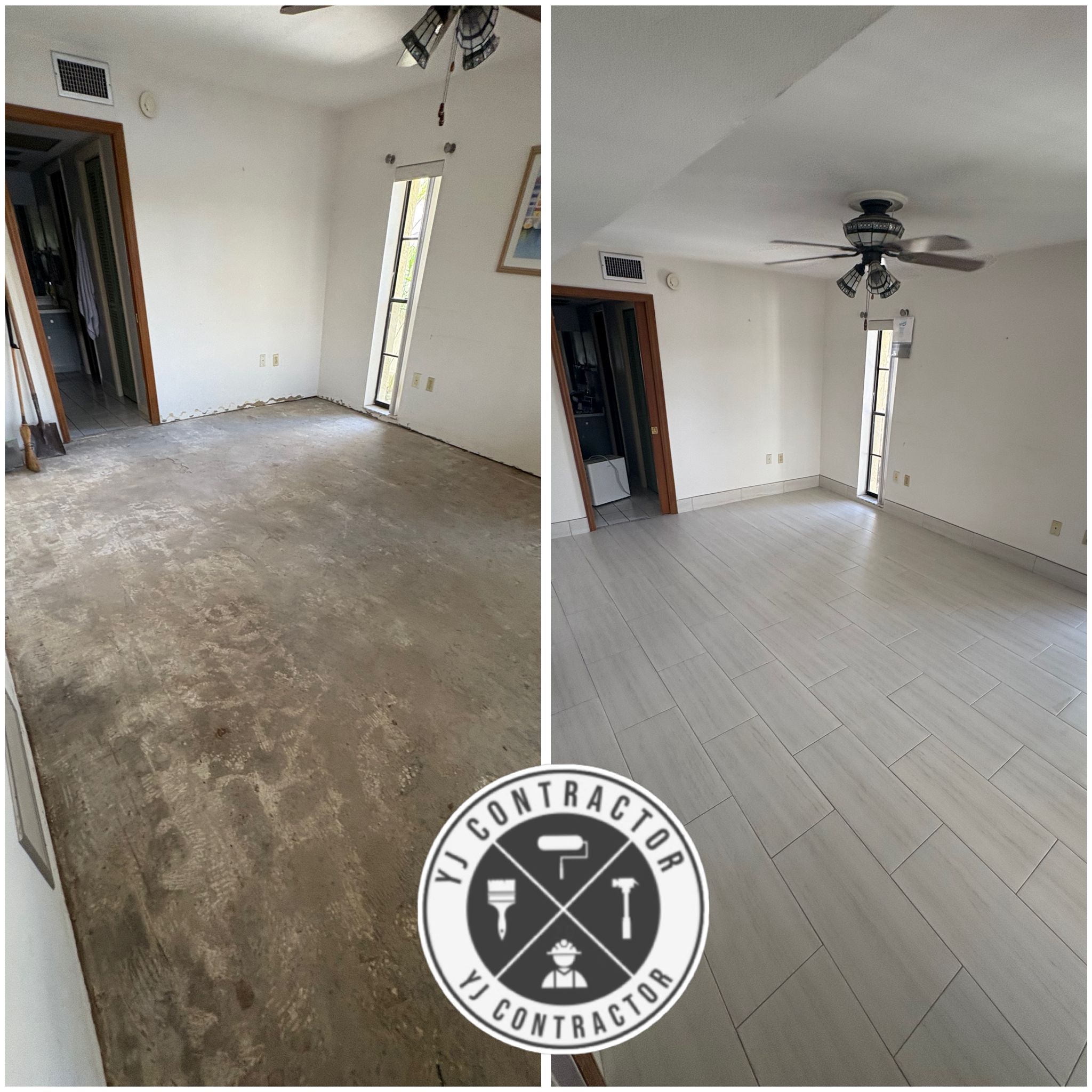Before and after of a floor tile project