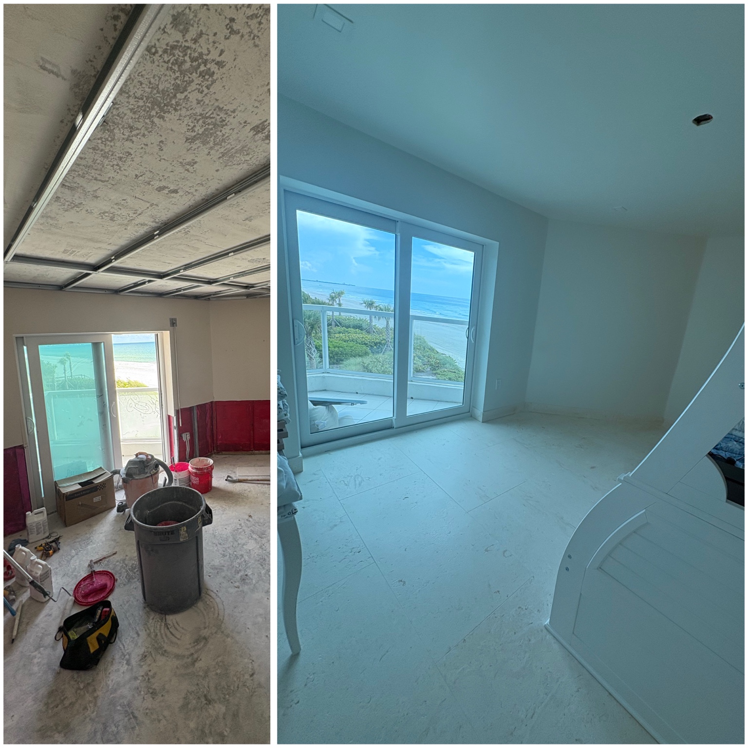 Before and after of travertine flooring installation